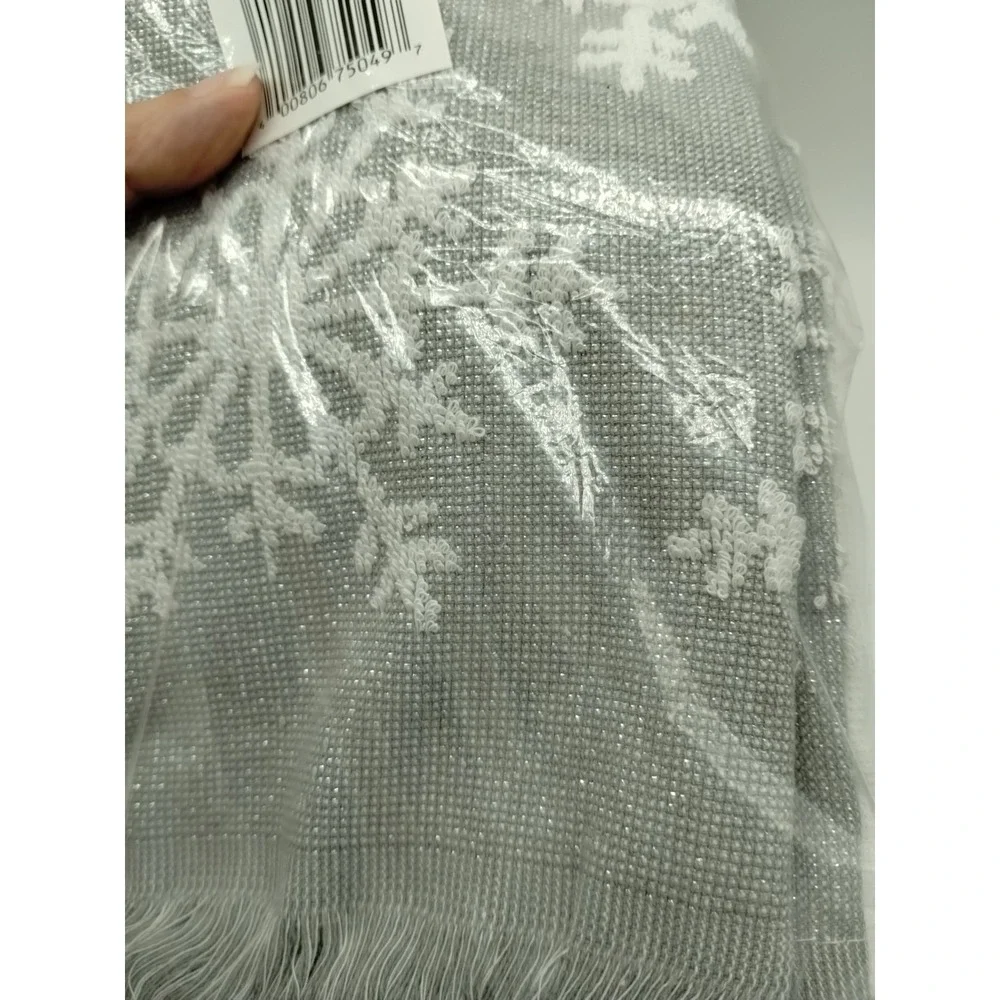 2 New St. Nicholas Square Gray Metallic Snowflake Kitchen Towels Christmas